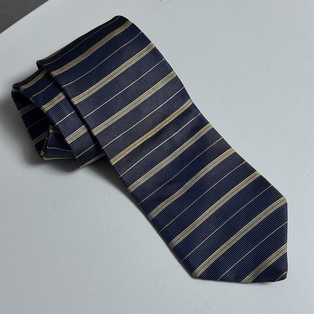 Brooks Brothers Makers Tie‎ Navy Gold Repp Stripe Silk Business Preppy Ivy USA